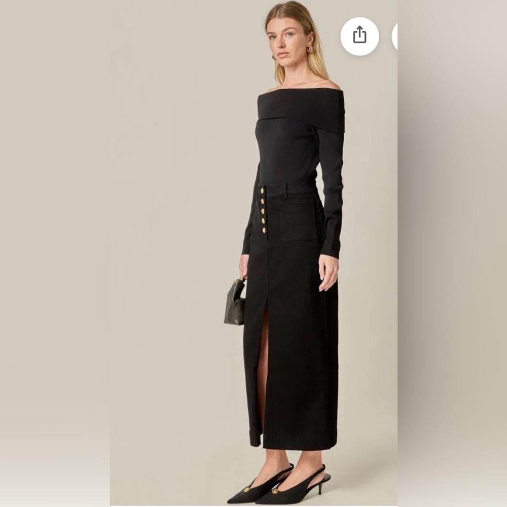 English Factory Black High-Waist Pencil Skirt with Gold Buttons